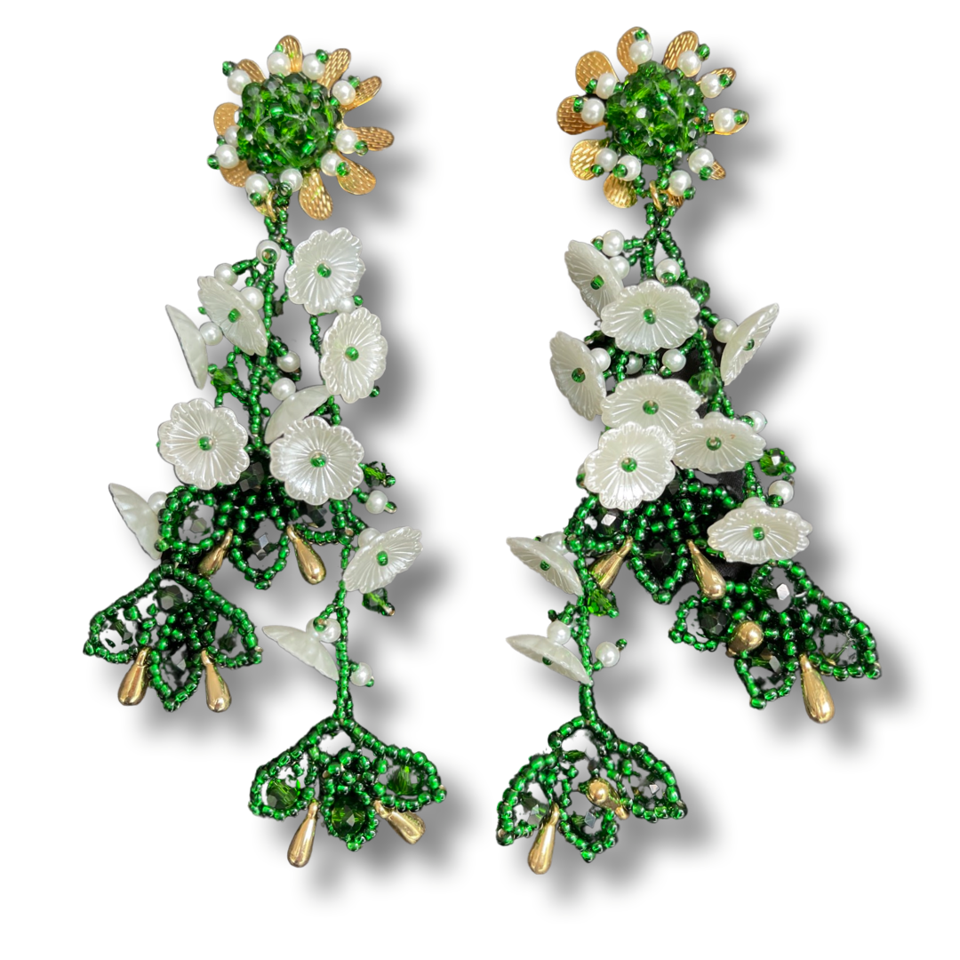 04. Flower earrings green and white color