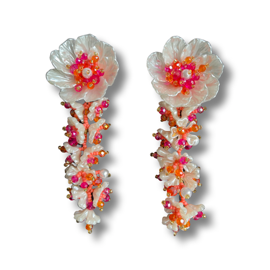 03. White and orange flower earrings