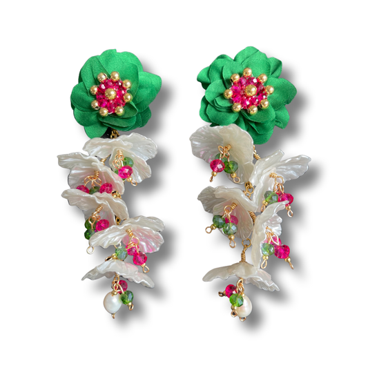 03. Flower earrings green silk color