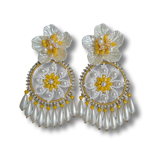 03. Flower earrings white and yellow color