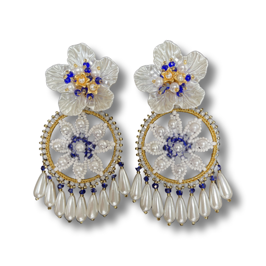 03. Flower earrings white and blue color