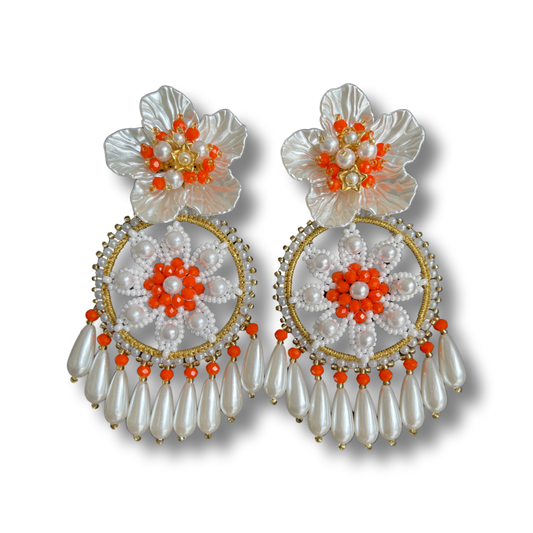 03. Flower earrings white and orange color