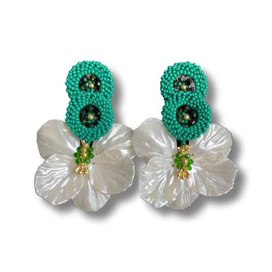 03. Butterfly earrings green and white color