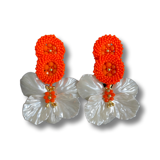 03. Butterfly earrings orange and white color