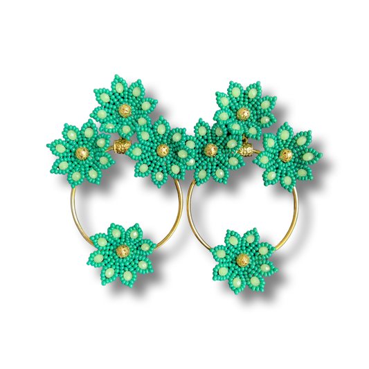 03. Green and gold flower earrings