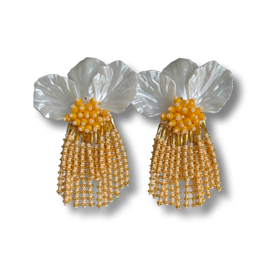 03. Beautiful half-flower earrings white and yellow color