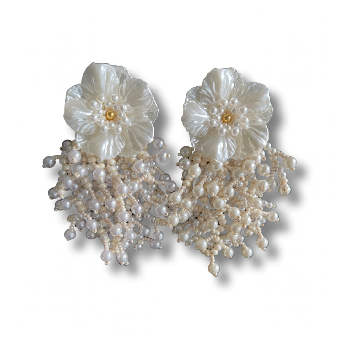 03. Exclusive flower design with white and beige pearl straps