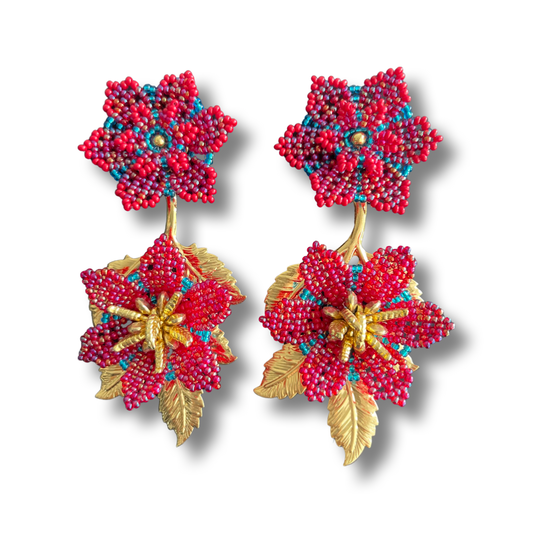 03. Elegant red and blue flower earrings