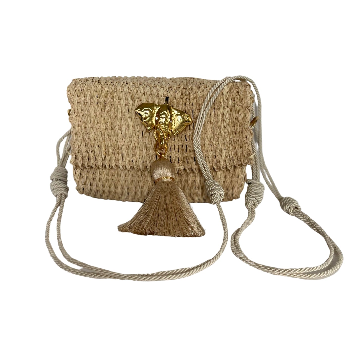 H. Elefant bag with pearl colored silk strap made in iraca palm