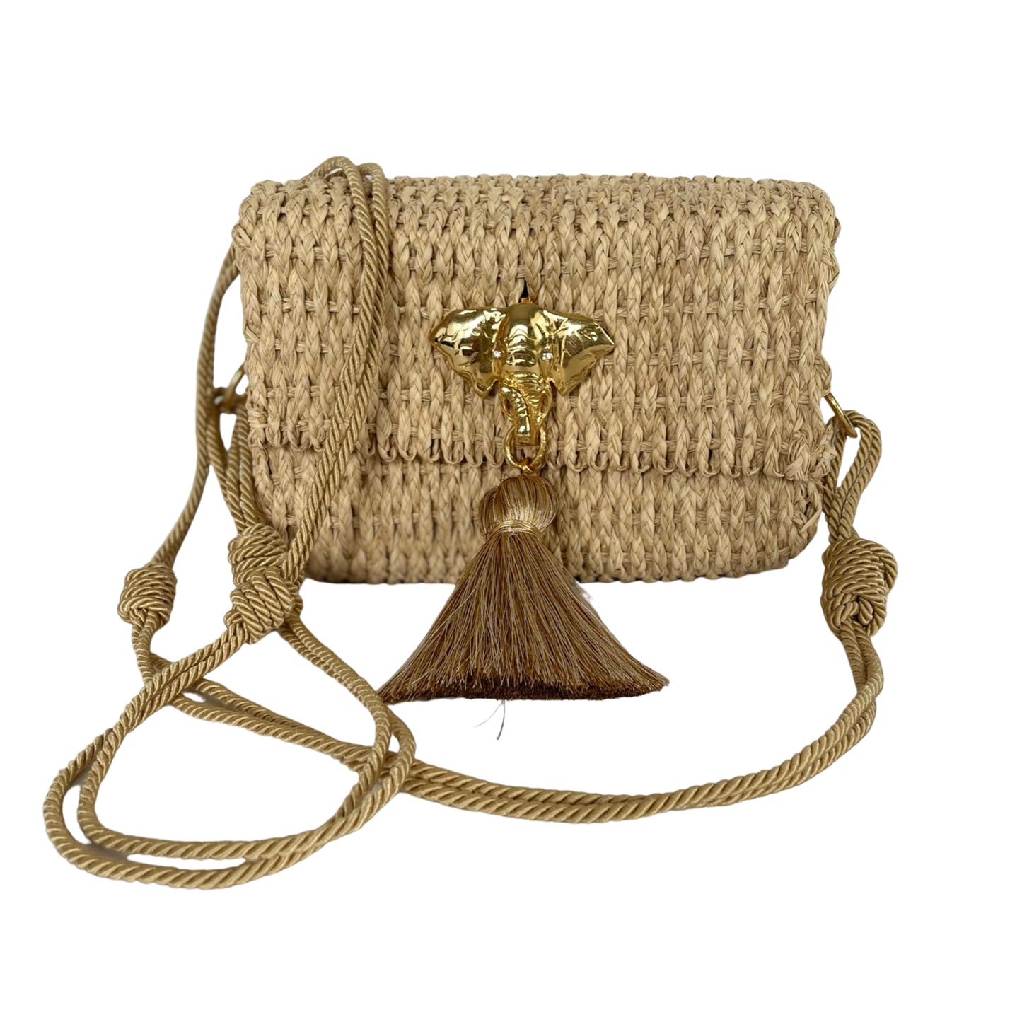 H. Elefant bag with gold silk strap made in iraca palm